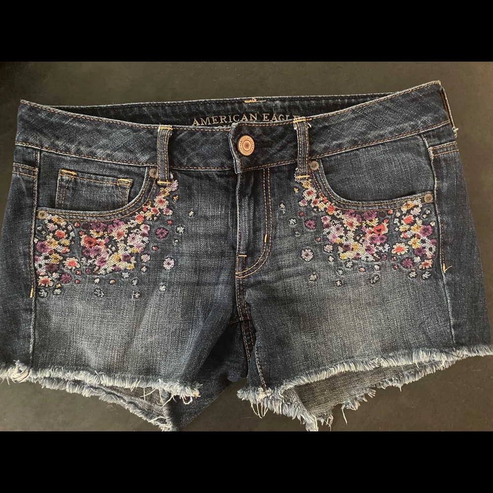 American Eagle Embroidered Cutoff Shorts